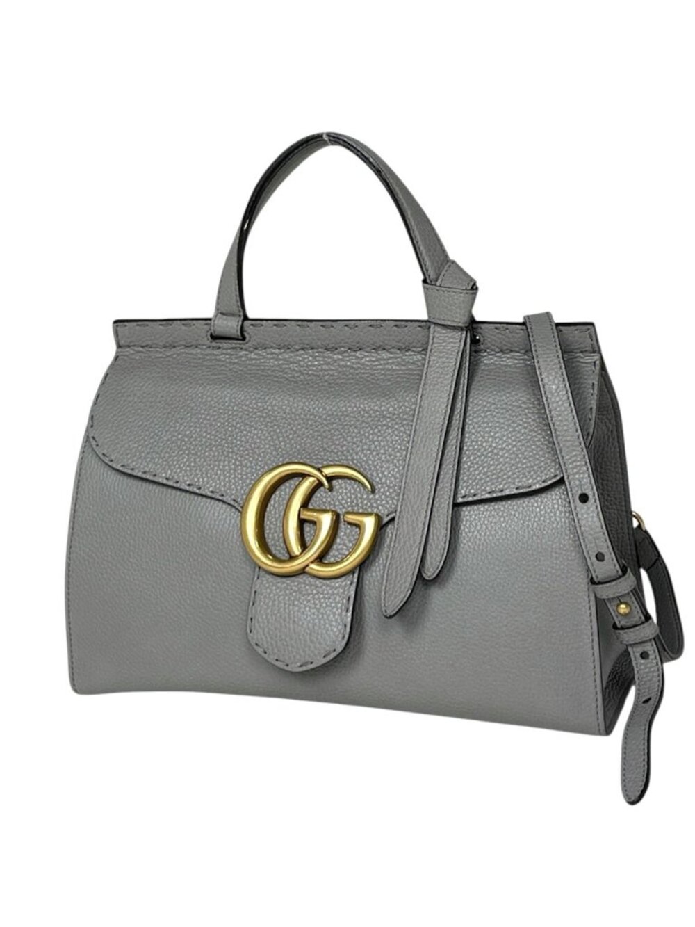 Gucci Handbag GG Marmont 2-Way Leather Light Gray